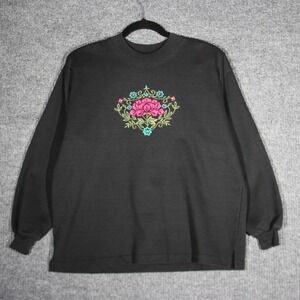 Vintage Active Elements Flower Sweatshirt Womens M Black Grandpacore 90s